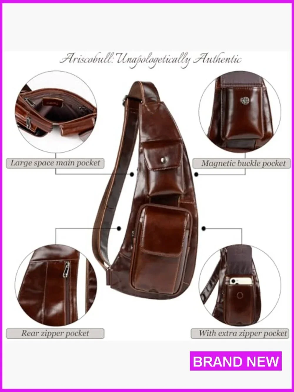 Genuine Leather Sling Bag Crossbody Shoulder Chest Pack Travel Purse